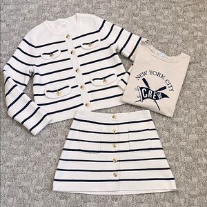 J.Crew Girls' Emilie Striped Sweater Lady Jacket, Sweater Skirt, NYC Graphic Tee